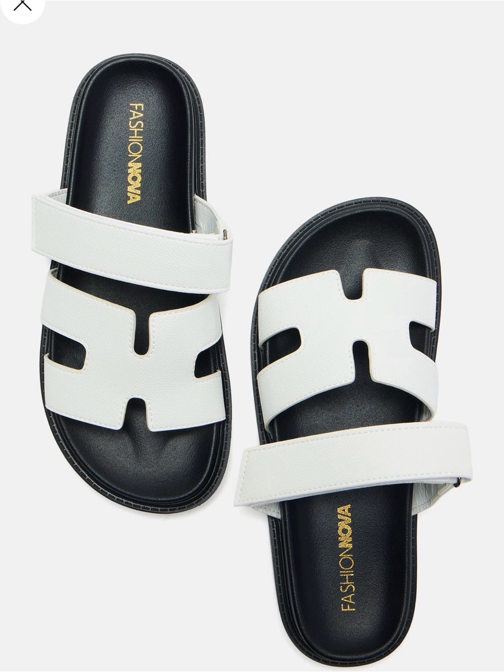 Fashion Nova White and Black Slide Sandals for Women